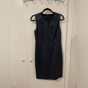 Eli Tahari Navy Sleeveless Fitted Dress